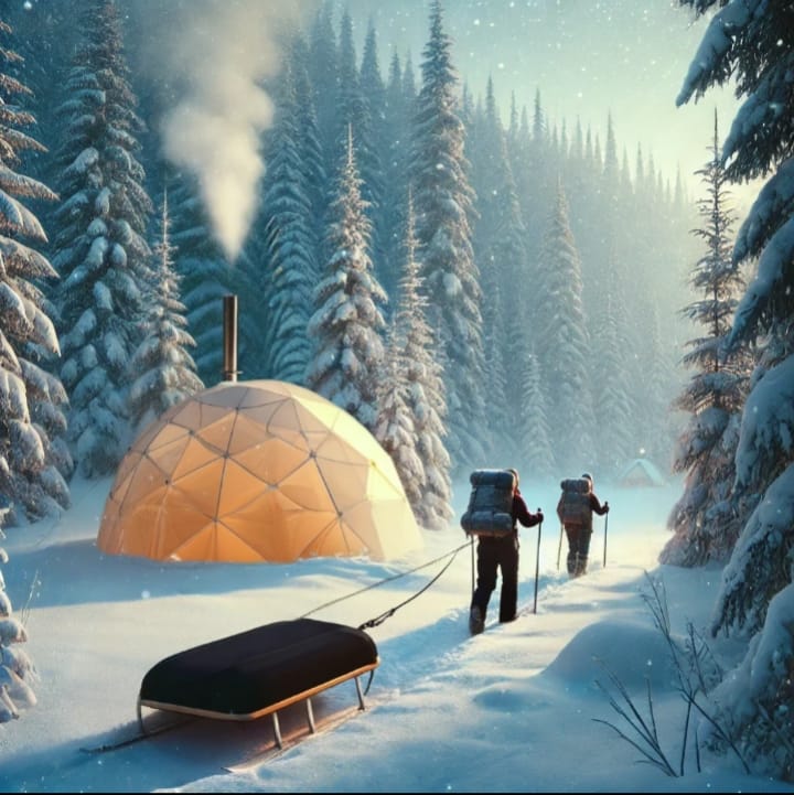 Mini-Trek Hivernal en Raquettes : Aventure Nordique avec Pulkas et Nuit sous Tipi !